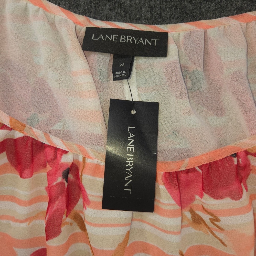 Lane Bryant Floral Cami Tank Top Womens 22 Pink Striped NWT Whimsical Coastal